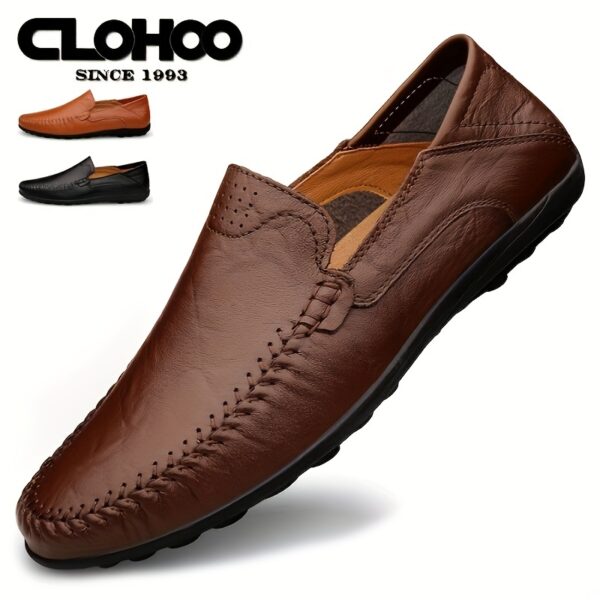 CLOHOO Men's Slip-On Business Casual Shoes - Breathable Second-Layer Leather Upper, Comfortable PU Lining & Rubber Sole, All-Season Versatile for Office, Travel & Vacation - Black, Refined Appearance | Sturdy Rubber Sole, Dressy Shoes - Image 4