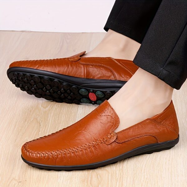 CLOHOO Men's Slip-On Business Casual Shoes - Breathable Second-Layer Leather Upper, Comfortable PU Lining & Rubber Sole, All-Season Versatile for Office, Travel & Vacation - Black, Refined Appearance | Sturdy Rubber Sole, Dressy Shoes - Image 14