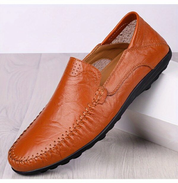 CLOHOO Men's Slip-On Business Casual Shoes - Breathable Second-Layer Leather Upper, Comfortable PU Lining & Rubber Sole, All-Season Versatile for Office, Travel & Vacation - Black, Refined Appearance | Sturdy Rubber Sole, Dressy Shoes - Image 49