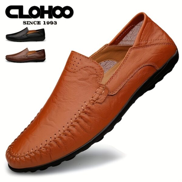 CLOHOO Men's Slip-On Business Casual Shoes - Breathable Second-Layer Leather Upper, Comfortable PU Lining & Rubber Sole, All-Season Versatile for Office, Travel & Vacation - Black, Refined Appearance | Sturdy Rubber Sole, Dressy Shoes - Image 2