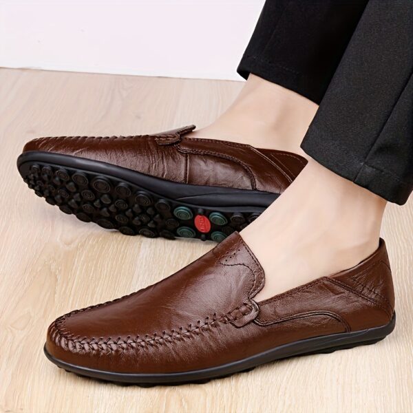 CLOHOO Men's Slip-On Business Casual Shoes - Breathable Second-Layer Leather Upper, Comfortable PU Lining & Rubber Sole, All-Season Versatile for Office, Travel & Vacation - Black, Refined Appearance | Sturdy Rubber Sole, Dressy Shoes - Image 15