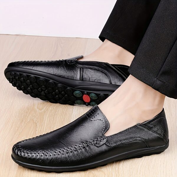 CLOHOO Men's Slip-On Business Casual Shoes - Breathable Second-Layer Leather Upper, Comfortable PU Lining & Rubber Sole, All-Season Versatile for Office, Travel & Vacation - Black, Refined Appearance | Sturdy Rubber Sole, Dressy Shoes - Image 13