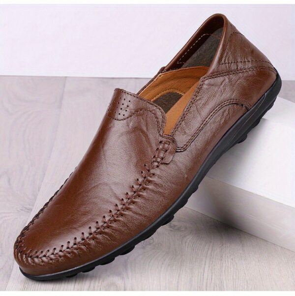 CLOHOO Men's Slip-On Business Casual Shoes - Breathable Second-Layer Leather Upper, Comfortable PU Lining & Rubber Sole, All-Season Versatile for Office, Travel & Vacation - Black, Refined Appearance | Sturdy Rubber Sole, Dressy Shoes - Image 48