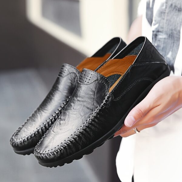 CLOHOO Men's Slip-On Business Casual Shoes - Breathable Second-Layer Leather Upper, Comfortable PU Lining & Rubber Sole, All-Season Versatile for Office, Travel & Vacation - Black, Refined Appearance | Sturdy Rubber Sole, Dressy Shoes - Image 10
