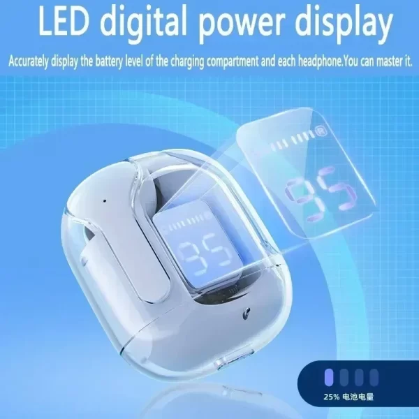 Auriculares inalámbricos Bluetooth HK3 TWS, auriculares transparentes HIFI, fuente de alimentación LED con pantalla digital estéreo, adecuados para iPhone Xiaomi - Image 11