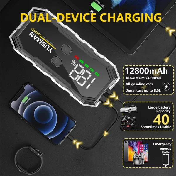 Arrancador de batería de coche 4000A, Banco de energía de 12800mAh, cargador de dispositivo de refuerzo de coche, sin batería, arranque de coche portátil para dispositivo de emergencia - Image 3