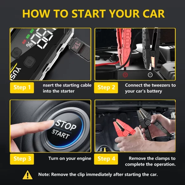 Arrancador de batería de coche 4000A, Banco de energía de 12800mAh, cargador de dispositivo de refuerzo de coche, sin batería, arranque de coche portátil para dispositivo de emergencia - Image 5