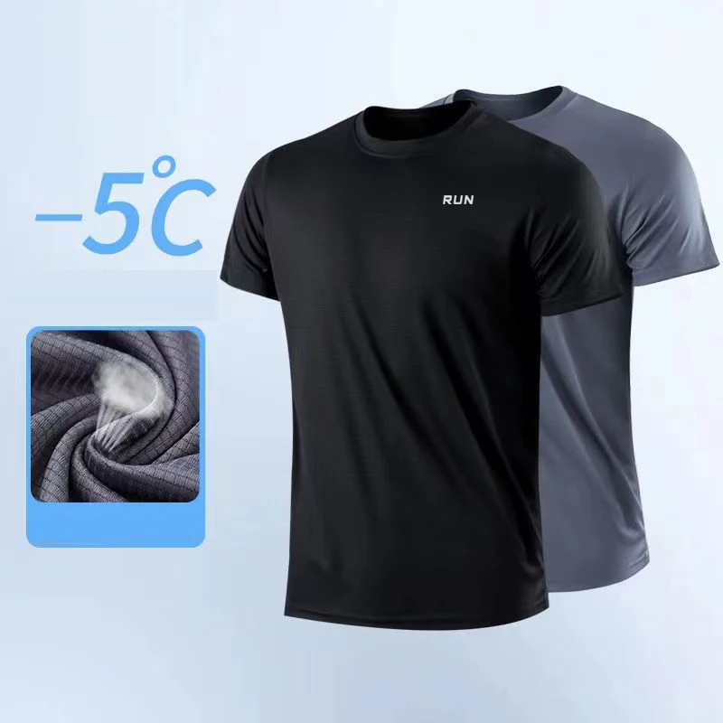 Camiseta de manga corta de secado rápido para hombre, camisa deportiva de gimnasio para correr, absorbe la humedad, cuello redondo, entrenamiento, ejercicio, gimnasio, Tops ligeros - Image 2
