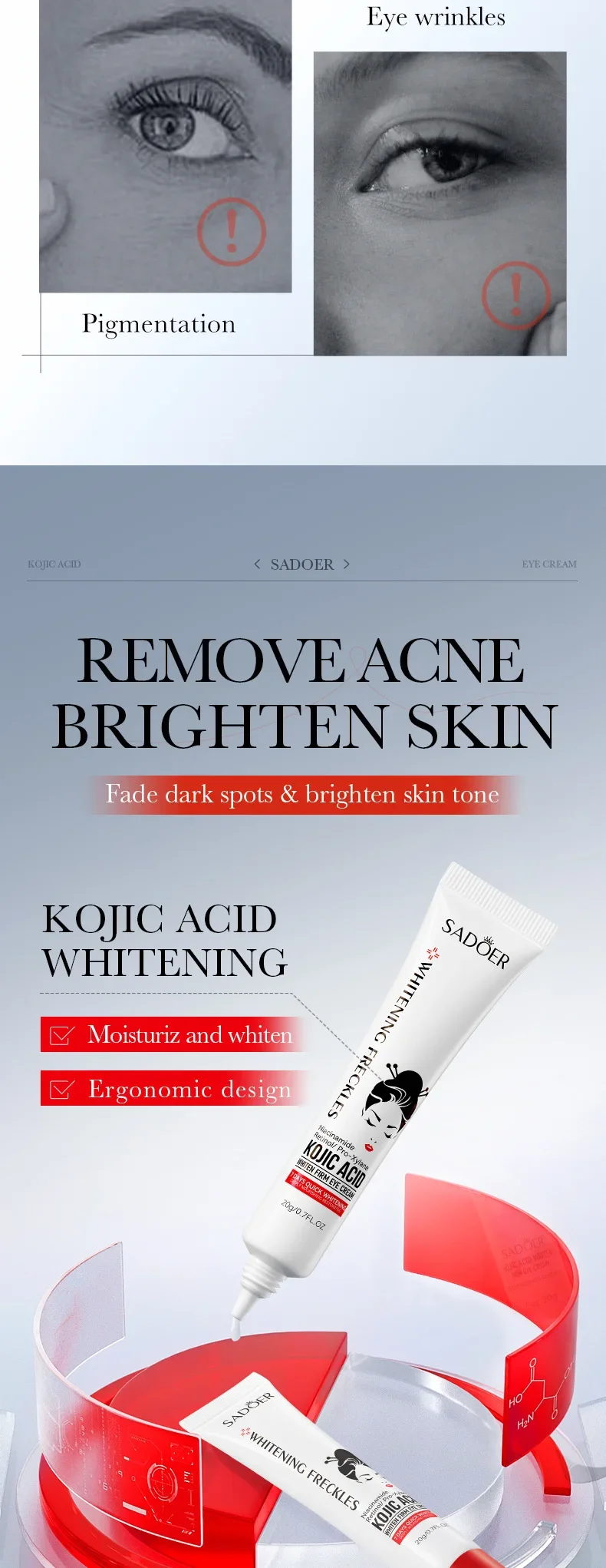 SADOER ácido kójico Retinol crema para ojos anti ojeras eliminar bolsas de ojos hidratante reafirmante belleza ojos productos para el cuidado de la piel - Image 9