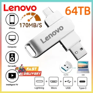 Lenovo-unidades Flash USB de 64TB, unidad USB 3,0 de Metal, 8TB, OTG, Pendrive de alta velocidad, Ssd portátil, 4TB, 2TB, recuerdos Usb para ordenador portátil y PC