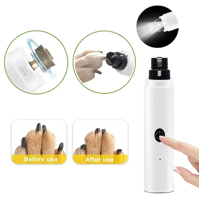 Cortauñas eléctrico para perros, molinillos de uñas para perros, recargable por USB, luz LED, patas de gato silenciosas para mascotas, suministros para el cuidado de uñas