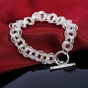 Pulsera de plata de ley 925 con cadena de eslabones para mujer, joyería de estilo europeo, pulseras con dijes, joyería de boda y Navidad
